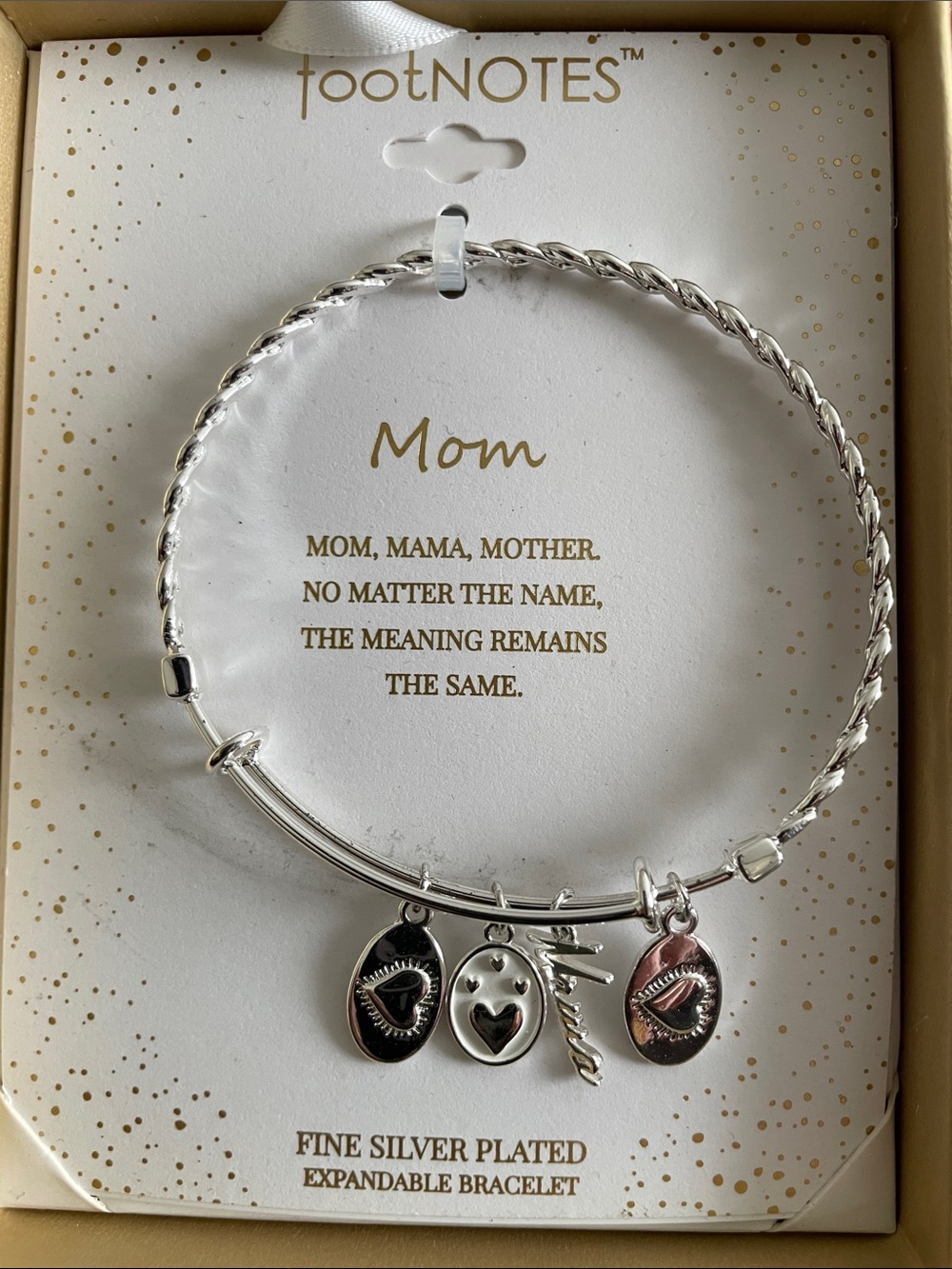 Footnotes Silver Plated Expandable Mom Charm Bracelet NWT